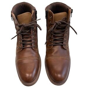 Alesbury Brown Leather Cap Toe Ankle Boots Lace Up Side Zip Men's US 9 EUR 42